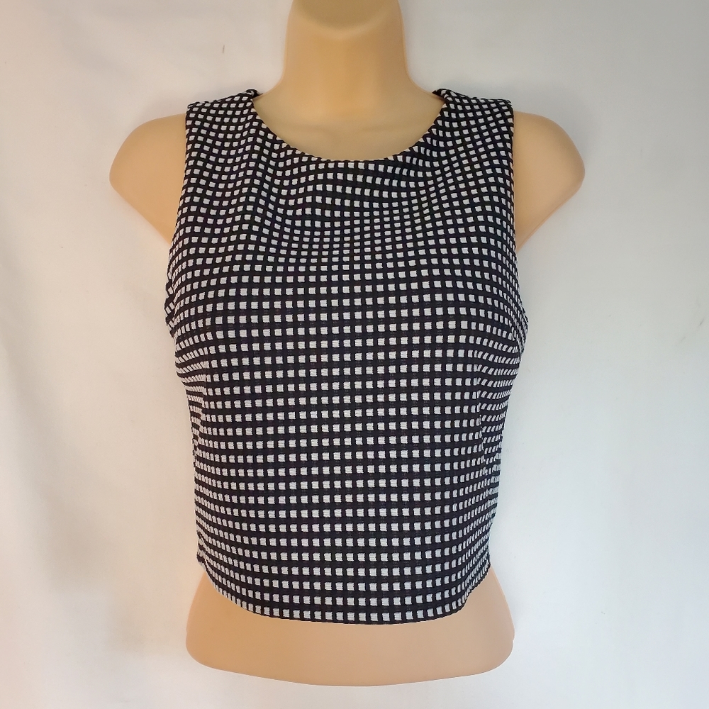 Womens Aqua Black White Sleeveless Stretch Lined Crop Top Back Zipper Size S